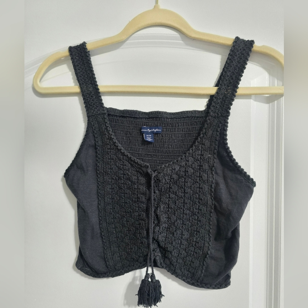 Charcoal Grey Vintage American Eagle Crocheted Women's Top